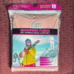 Comfort U Pink Microfiber Fleece Base Layer Set L Women’s